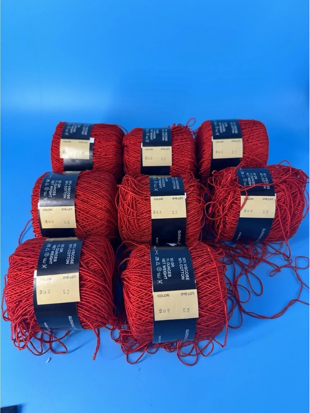 8 Skeins Prego Perla Red Yarn Color 202 Dye Lot 63 Cotton Viscose Made Italy